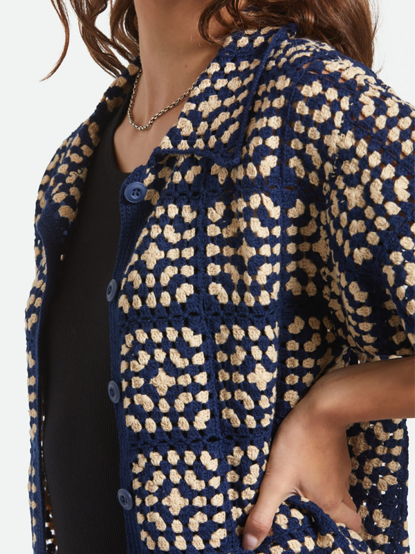 Crochet Button Down: Mood Indigo/Off White (FINAL SALE)