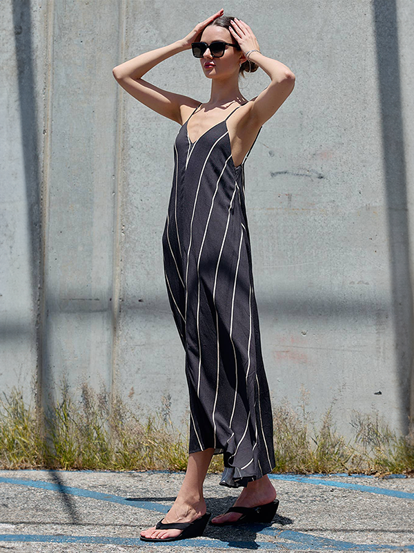 Natural Stripe Vacation Dress: Charcoal Brown