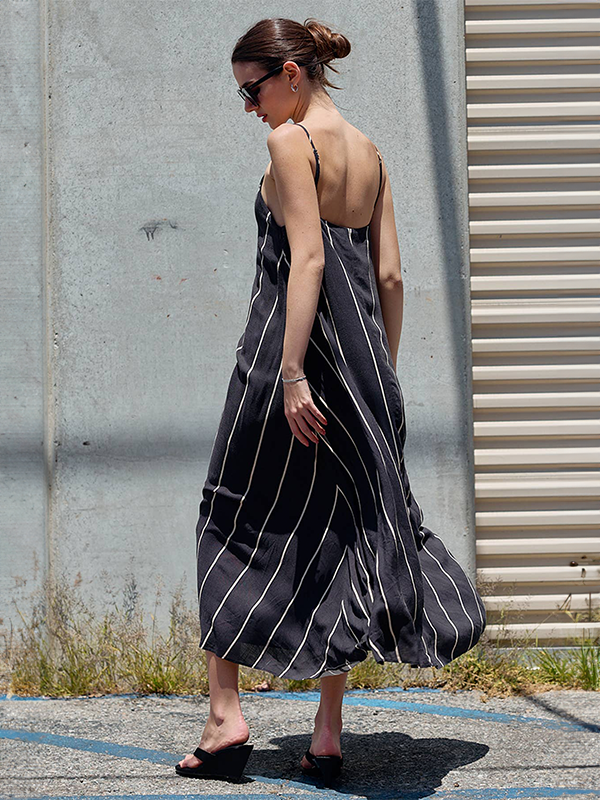 Natural Stripe Vacation Dress: Charcoal Brown