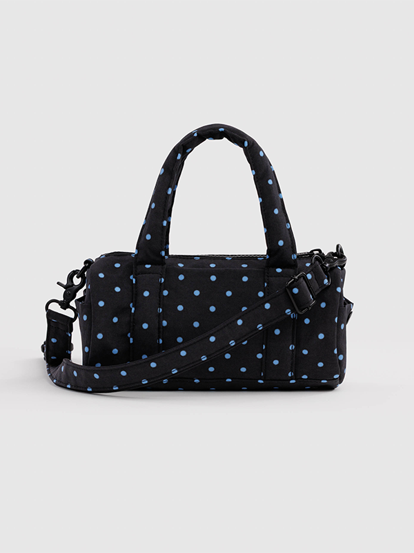 Small Nylon Duffle Bag: Black and Sky Blue Micro Dot