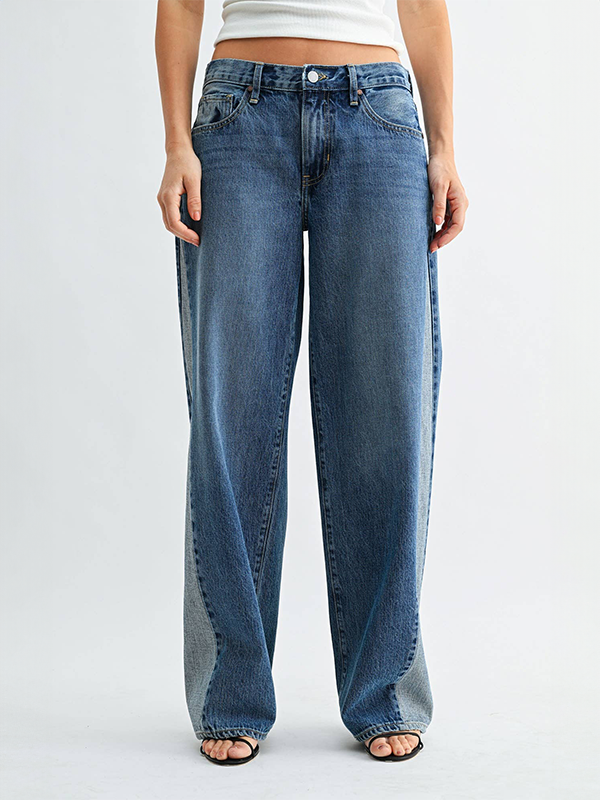 Contrast Angle Seam Wide Leg Jeans
