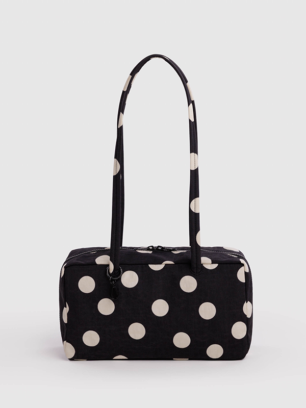 Nylon Bowler Bag: Black and Cream Polka Dot
