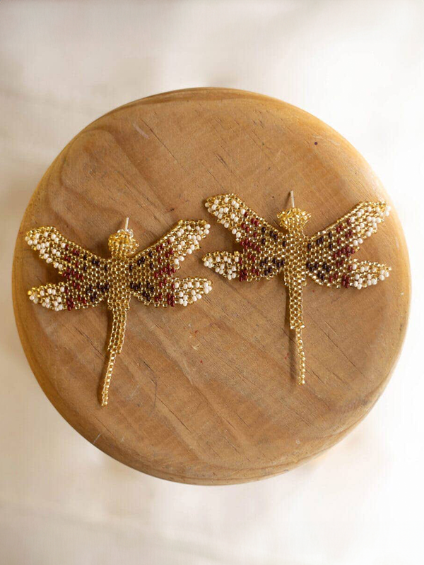 Beaded Dragonfly Earrings: Gold Dust