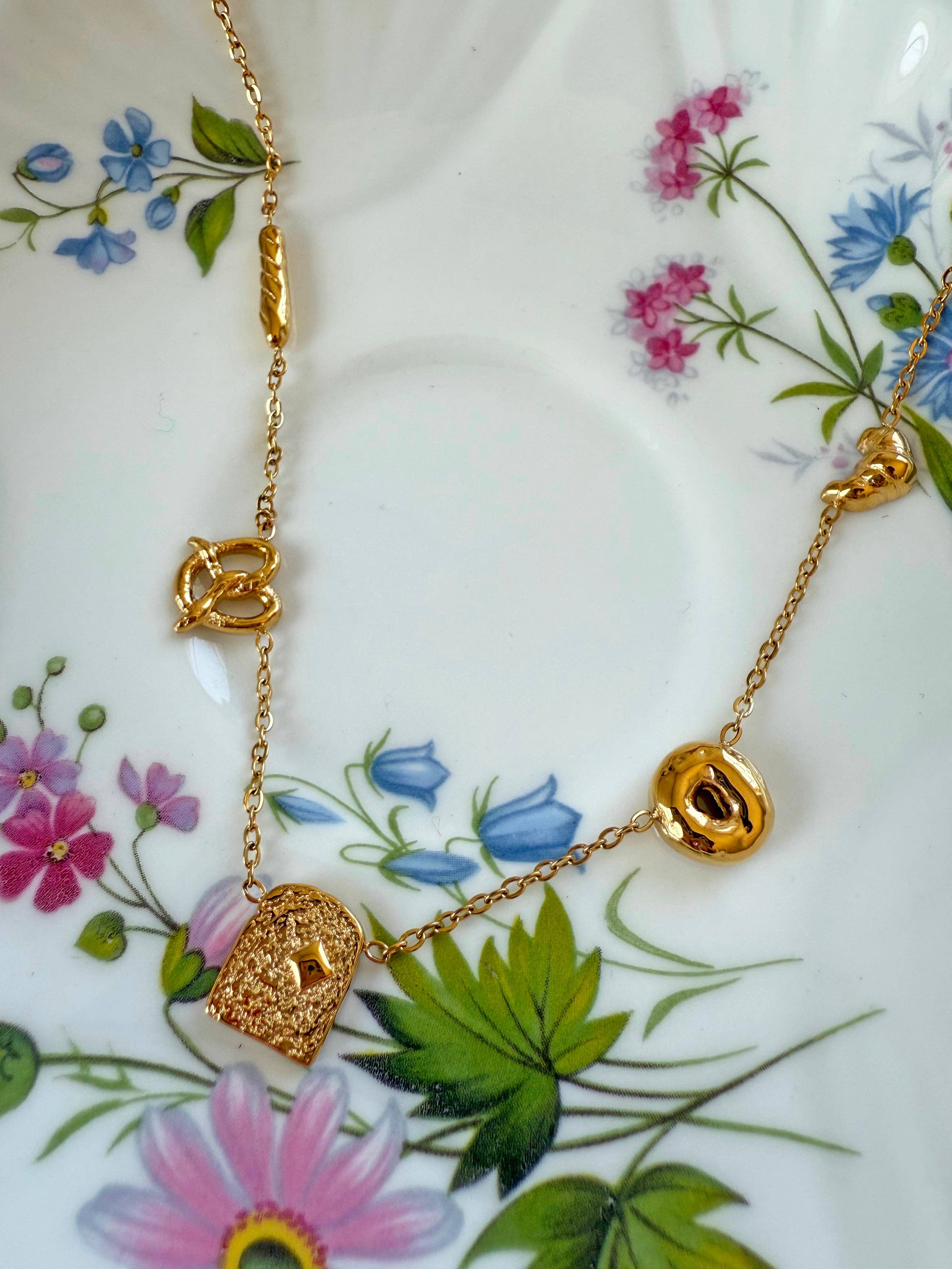 Bread Charm Necklace: Gold