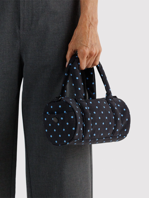 Small Nylon Duffle Bag: Black and Sky Blue Micro Dot