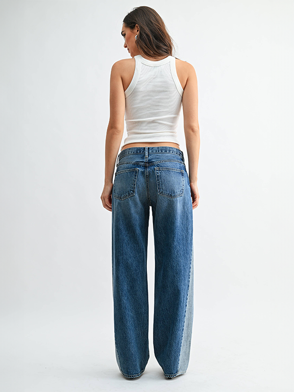 Contrast Angle Seam Wide Leg Jeans