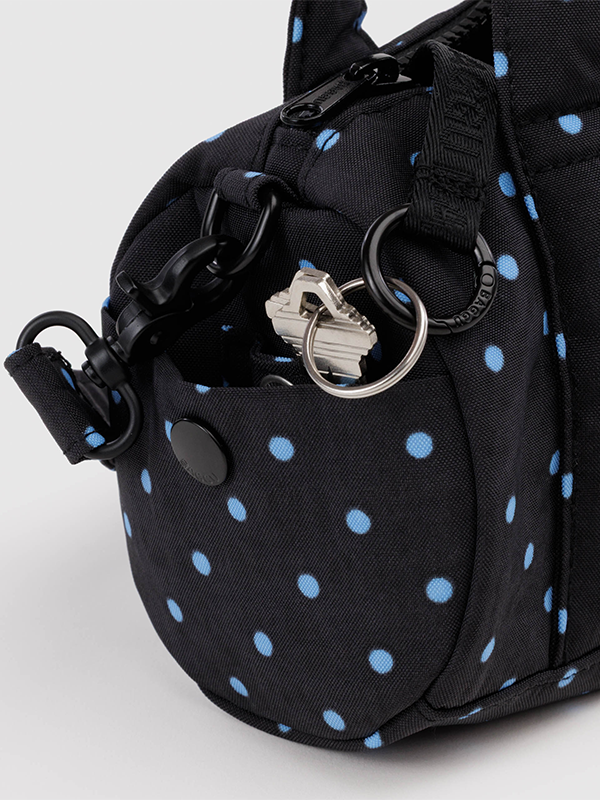 Small Nylon Duffle Bag: Black and Sky Blue Micro Dot