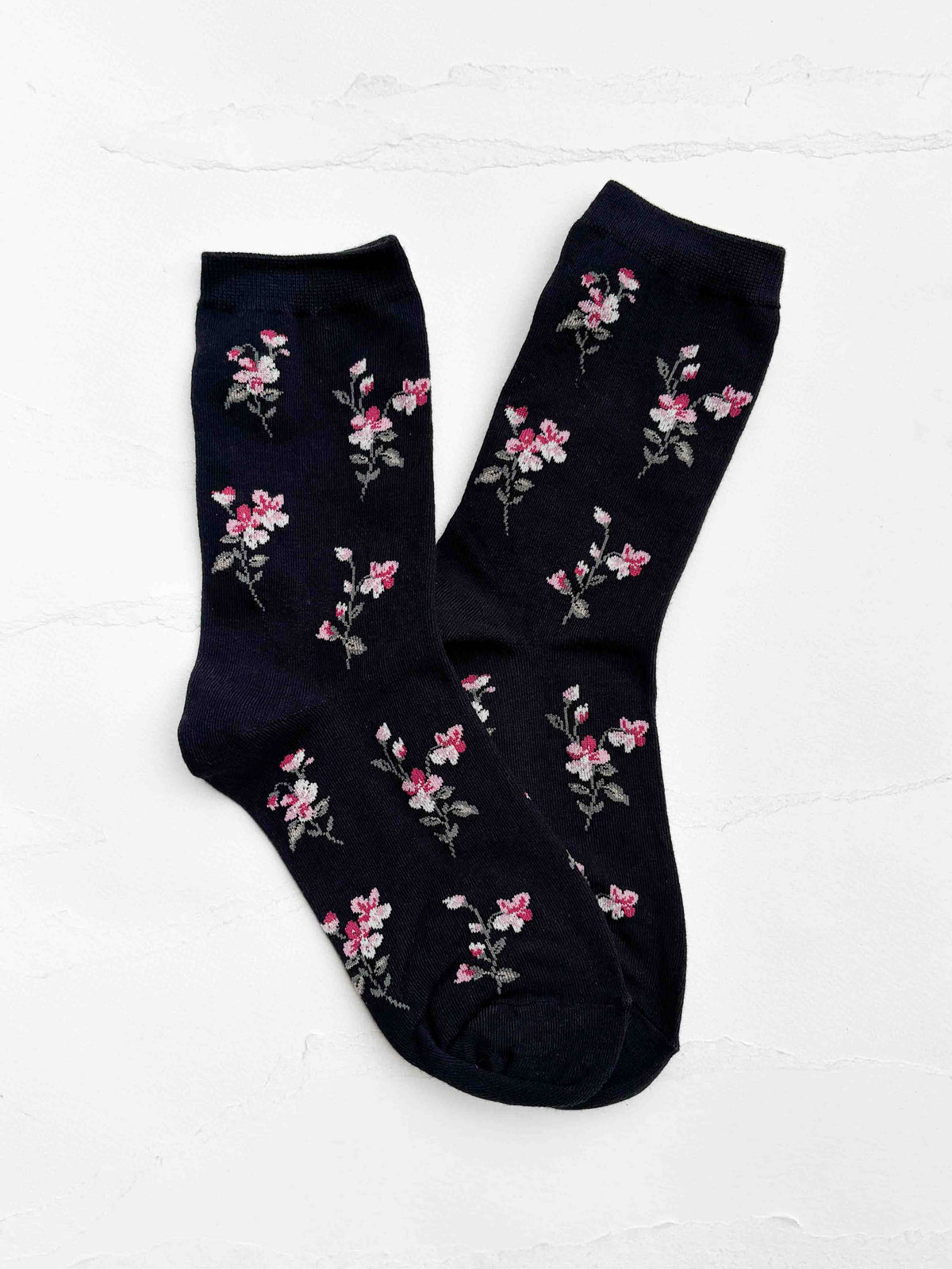 Vintage Floral Crew Socks: Black
