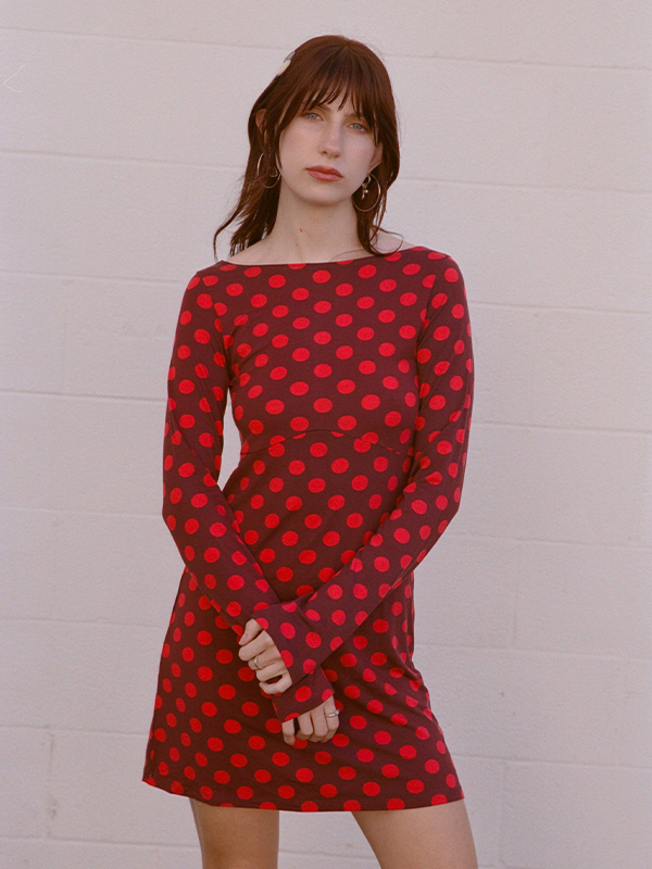 Boatneck Dress: Scarlet Dot