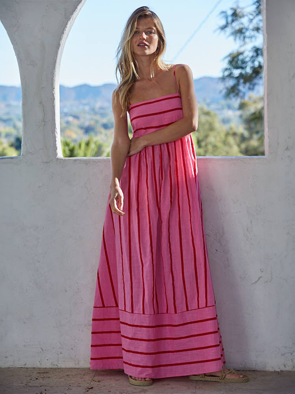 slim fit dress slacks Striped Flare Midi Dress: Pink Multi – Edge of Urge