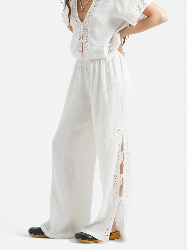 Seaside Eyelet Wide Leg Pant: Off White