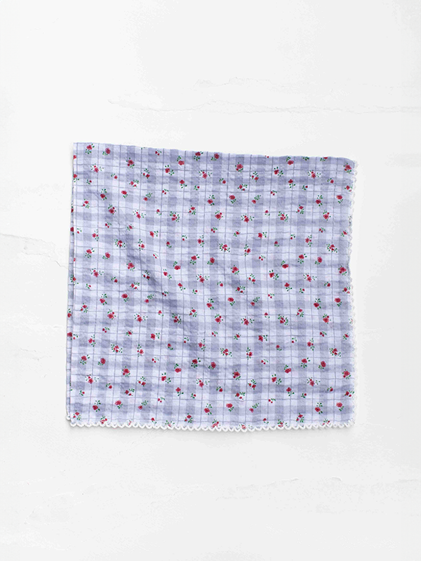 Floral Check Square Scarf: Grey