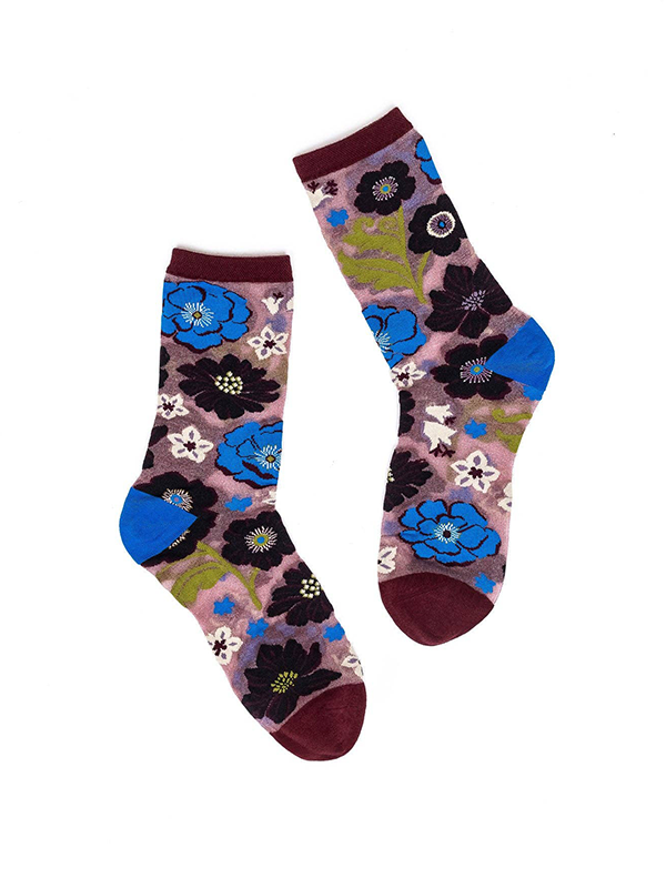 Electric Dusk Floral Shimmer Sheer Crew Sock