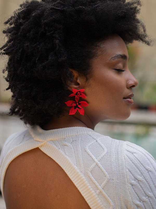 Beaded Floral Earrings: Noche Buena