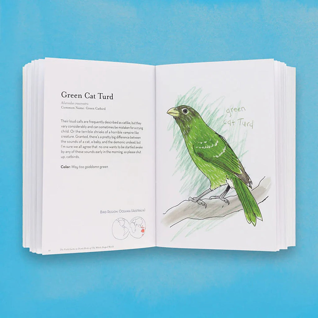 The Field Guide to Dumb Birds of the Whole Stupid World book featuring humorous illustrations and descriptions of various birds, perfect for bird lovers with a sense of humor.