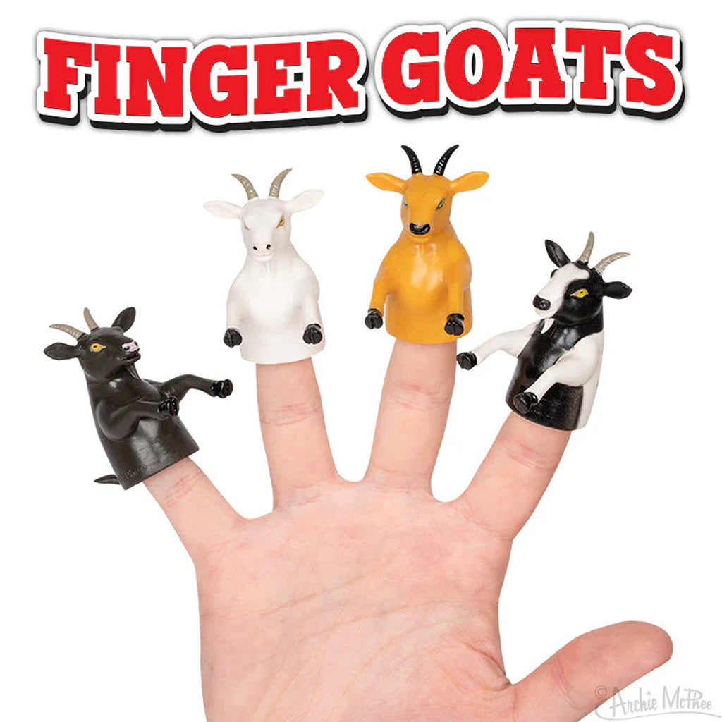 A set of small, playful finger puppets shaped like goats, with detailed facial features and soft textures, designed for interactive and imaginative play.