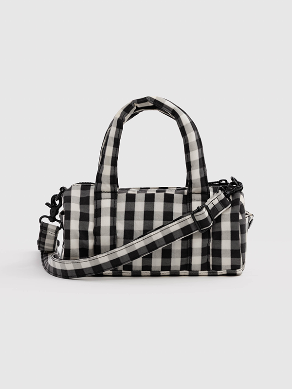 Small Nylon Duffle Bag: Black and Cream Gingham