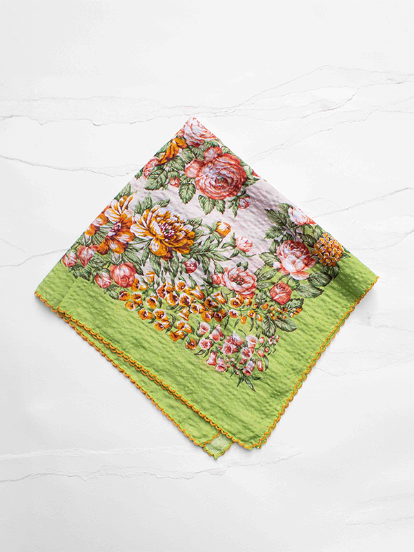 Vintage Garden Square Scarf: Green