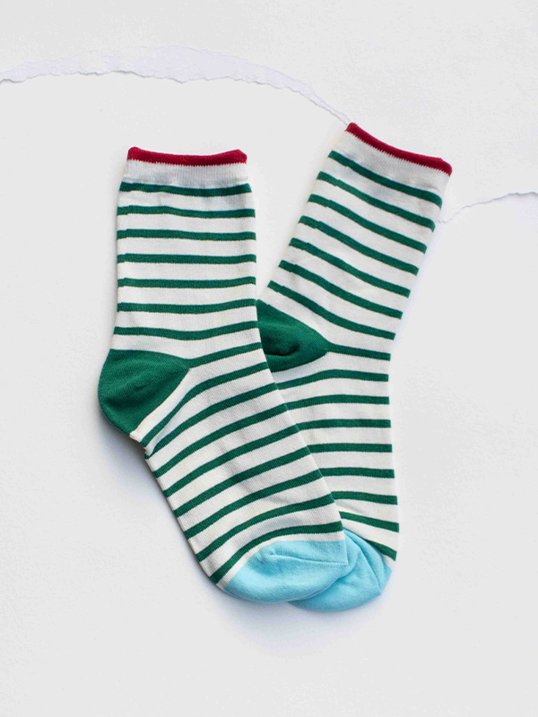 Classic Stripe Cotton Socks: Green