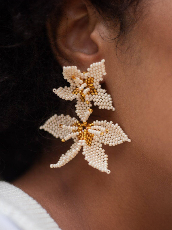 Beaded Floral Earrings: Morning Glory