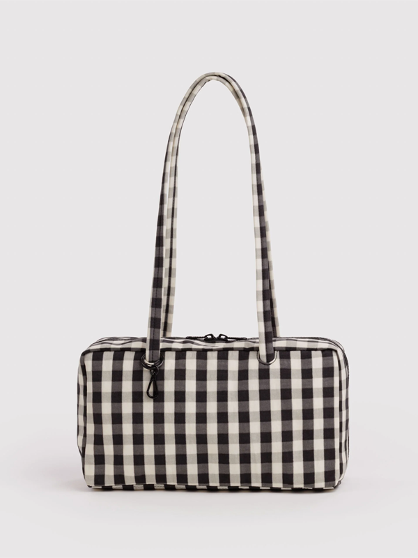 Nylon Bowler Bag: Black and Cream Gingham