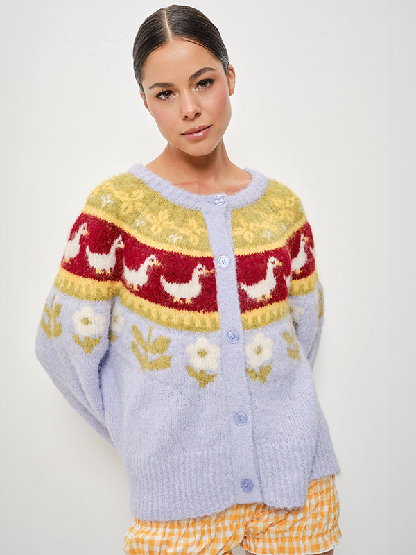 Ria Nordic Goose Garden Cardigan: Lilac Multi