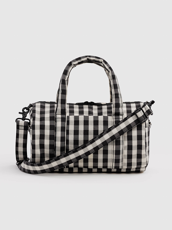 Nylon Duffle Bag: Black and Cream Gingham