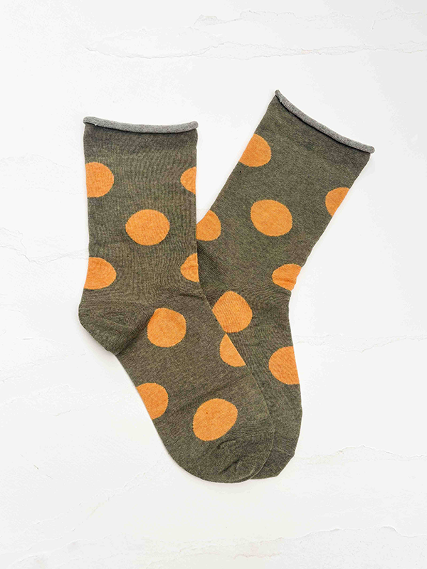 Golden Dot Everyday Crew Socks: Olive