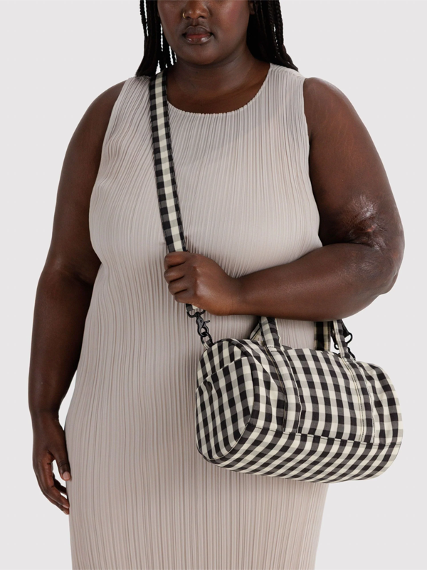 Nylon Duffle Bag: Black and Cream Gingham