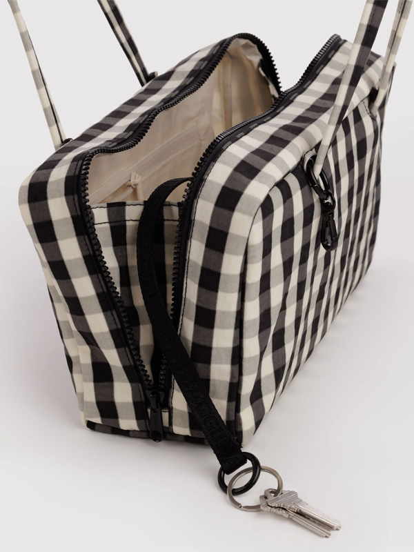 Nylon Bowler Bag: Black and Cream Gingham