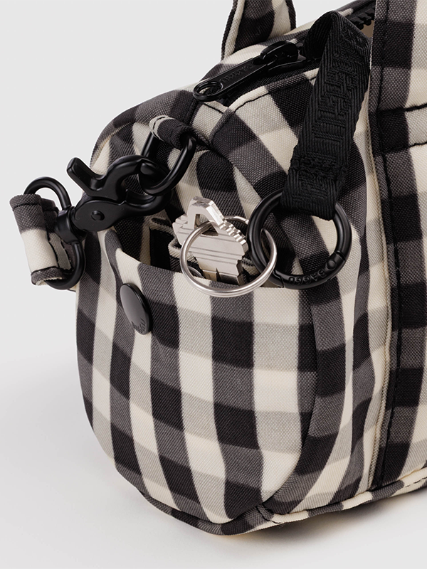 Small Nylon Duffle Bag: Black and Cream Gingham