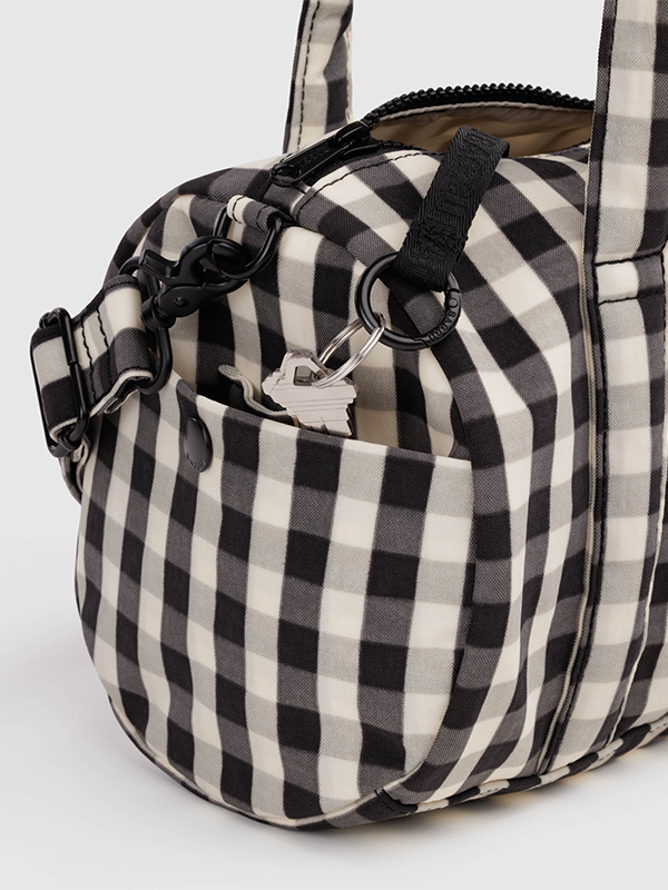Nylon Duffle Bag: Black and Cream Gingham
