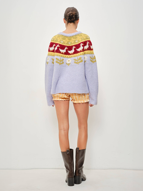 Ria Nordic Goose Garden Cardigan: Lilac Multi