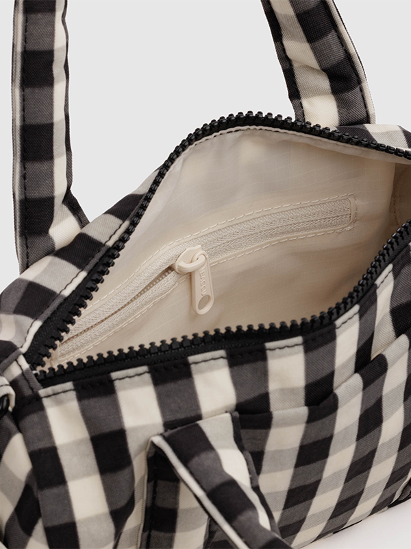 Small Nylon Duffle Bag: Black and Cream Gingham
