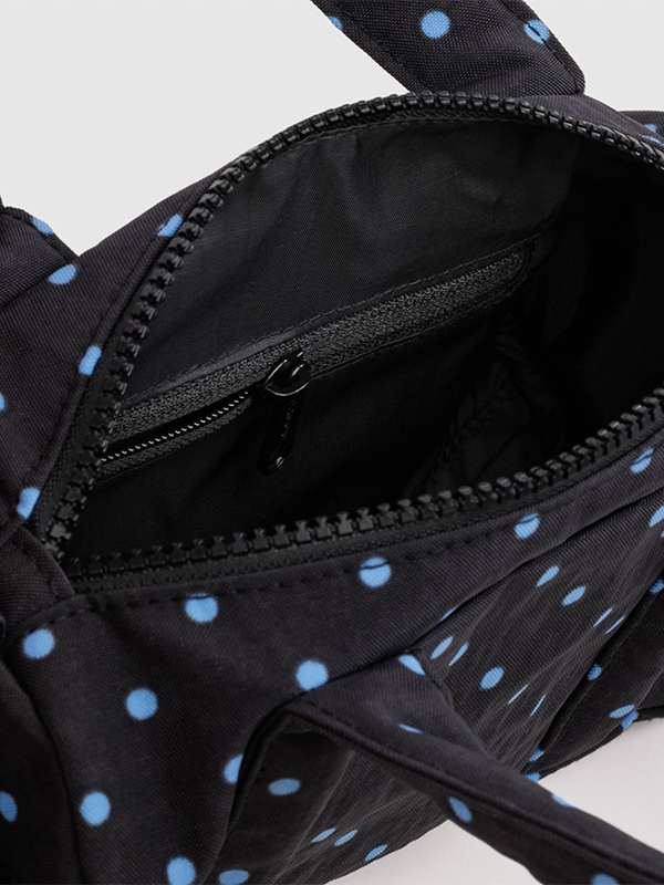 Small Nylon Duffle Bag: Black and Sky Blue Micro Dot