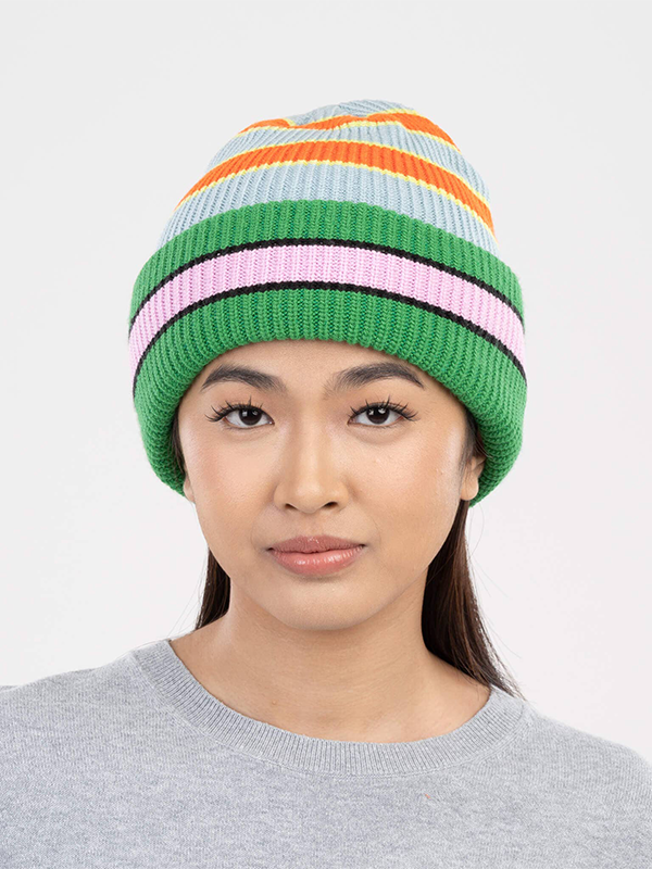 Zipper Stripe Plush Beanie: Poppy Stone Blue