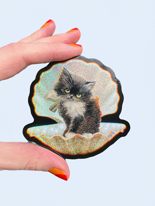 Tuxedo Kitty in Seashell Sticker