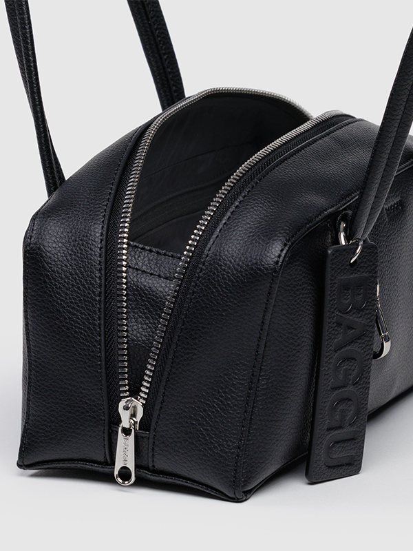 Small Recycled Leather Bowler Bag: Black