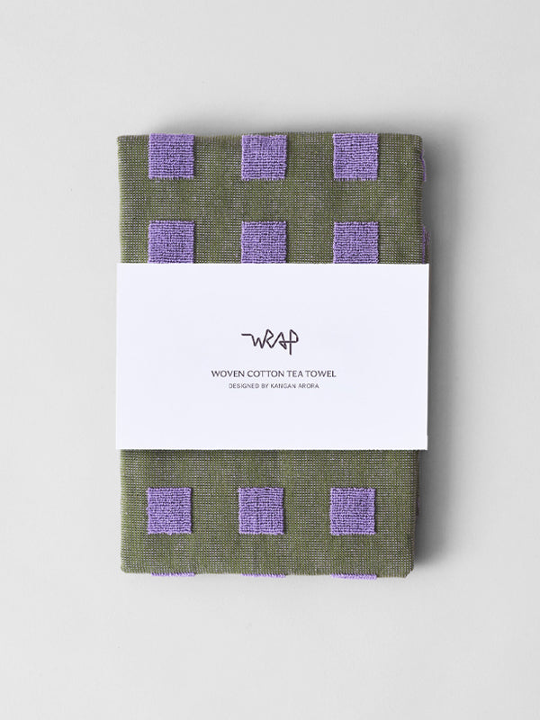Squares Tea Towel: Olive/Lilac