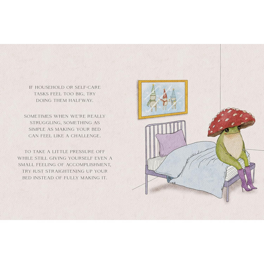 The Little Frog's Guide to Self-Care book featuring adorable illustrations and gentle, humorous advice on self-care, perfect for promoting relaxation and well-being.