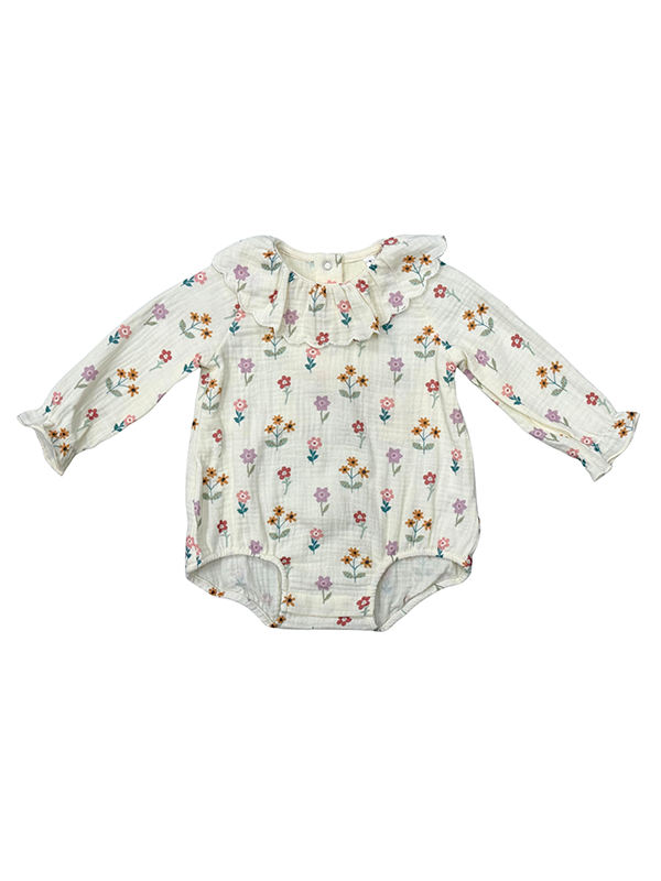 Gauze Frill Neck Bodysuit: Meadow Bloom