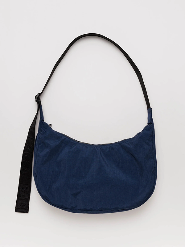 Blue Mini Crescent shoulder bag with navy stitch - Collagerie