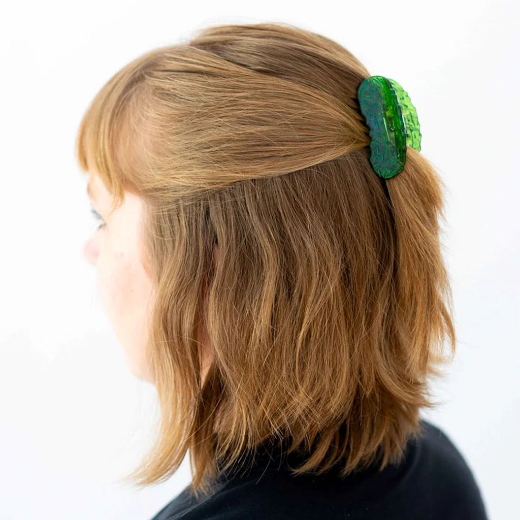 Pickle claw clip featuring a fun, playful pickle design, perfect for adding a quirky touch to your hair accessories while keeping your hair in place.