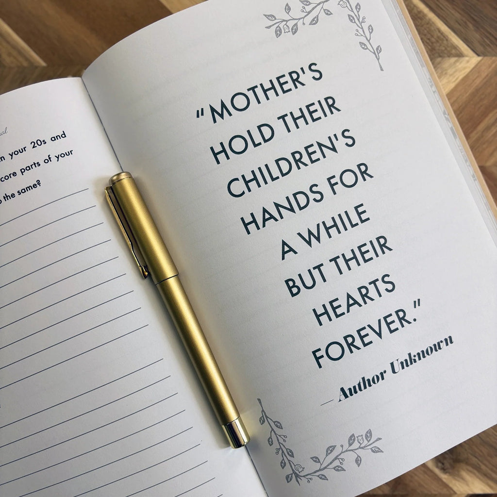 The Heirloom Edition of Mom, I Want to Hear Your Story, a beautifully crafted book designed for mothers to share their personal stories and life experiences. The hardcover features elegant design elements, making it a cherished keepsake for future generations.