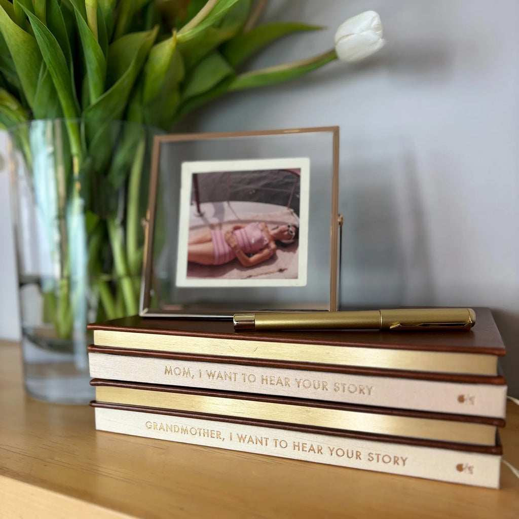 The Heirloom Edition of Mom, I Want to Hear Your Story, a beautifully crafted book designed for mothers to share their personal stories and life experiences. The hardcover features elegant design elements, making it a cherished keepsake for future generations.