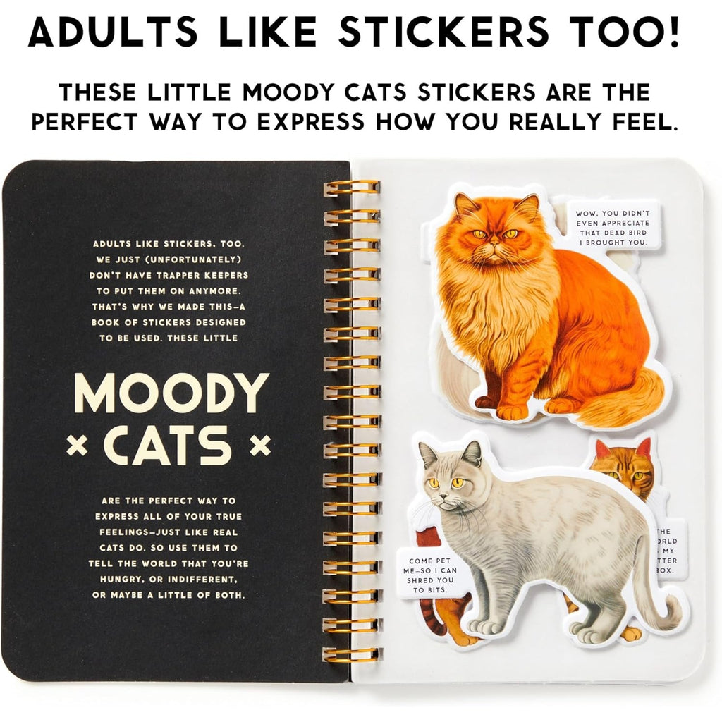 Moody Cats Sticker Book featuring a collection of cute and expressive cat illustrations, perfect for adding a playful touch to any surface.