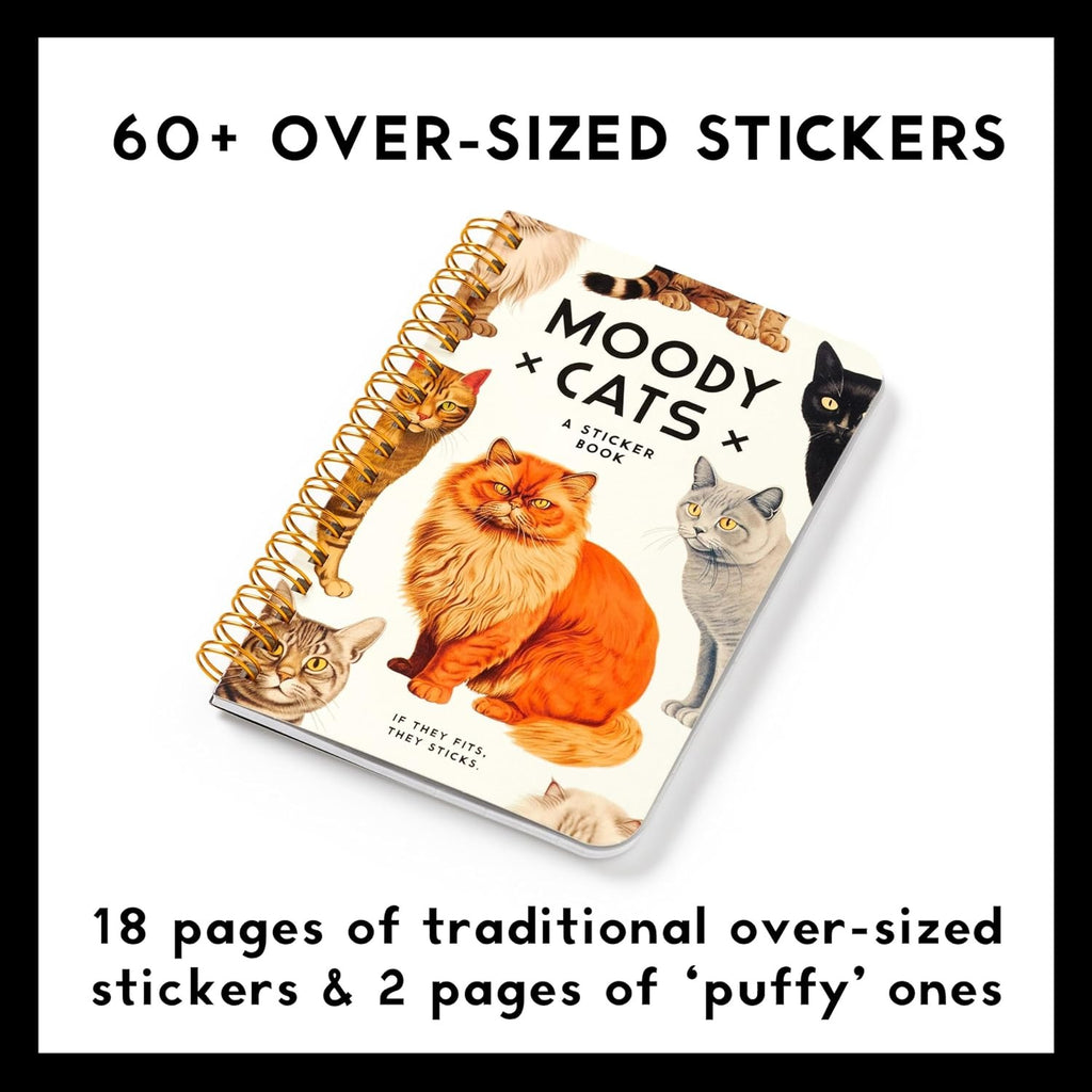 Moody Cats Sticker Book featuring a collection of cute and expressive cat illustrations, perfect for adding a playful touch to any surface.