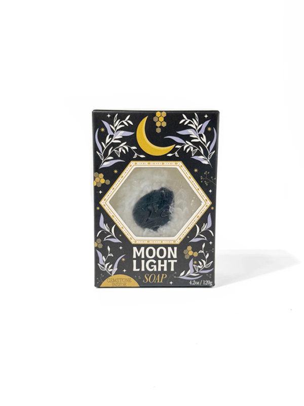 Moonlight Gemstone Bar Soap in Golden Honey with Obsidian – A luxurious bar soap infused with the warm, sweet scent of golden honey and the protective energy of obsidian, perfect for a grounding and nourishing cleanse.