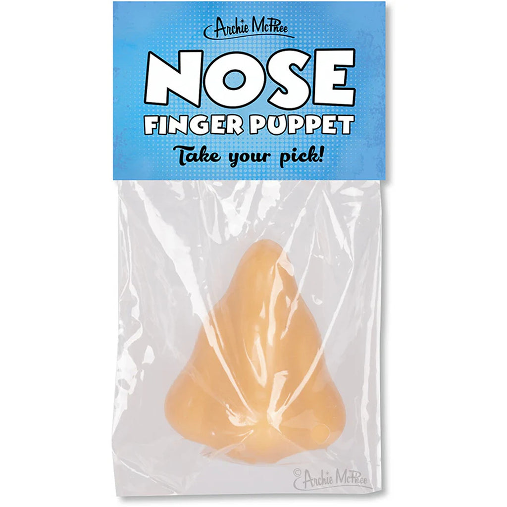 A playful finger puppet designed to look like a nose. The puppet is made of soft, flexible material and fits comfortably on your finger, offering a fun and whimsical way to engage in creative play or storytelling.