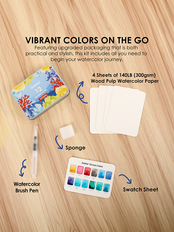 Watercolor Pocket Set with Brush: Ocean Colors